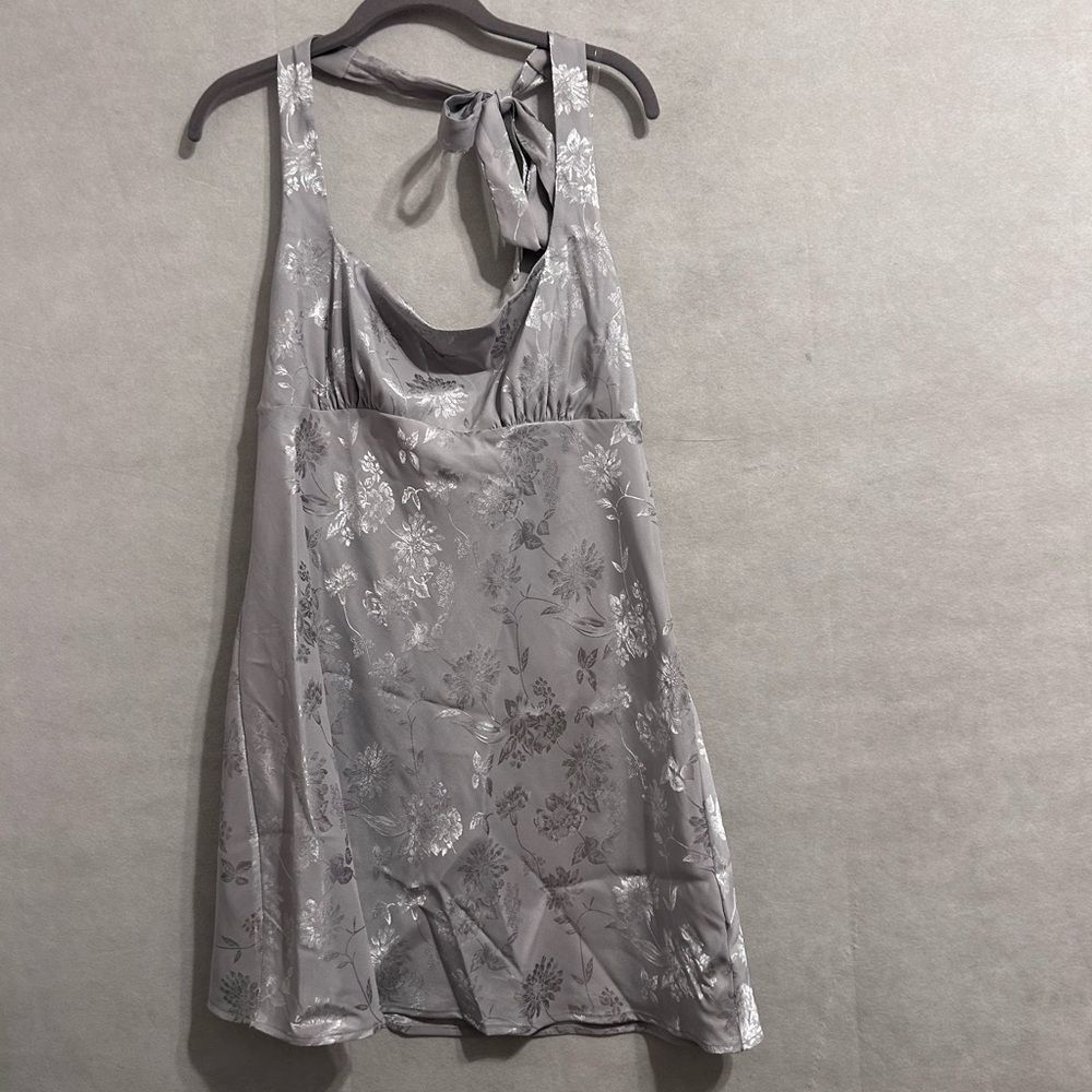 Wild Fable Satin Jacquard Halter Mini Large fairy prom silver cocktail dress NWT - Picture 4 of 8
